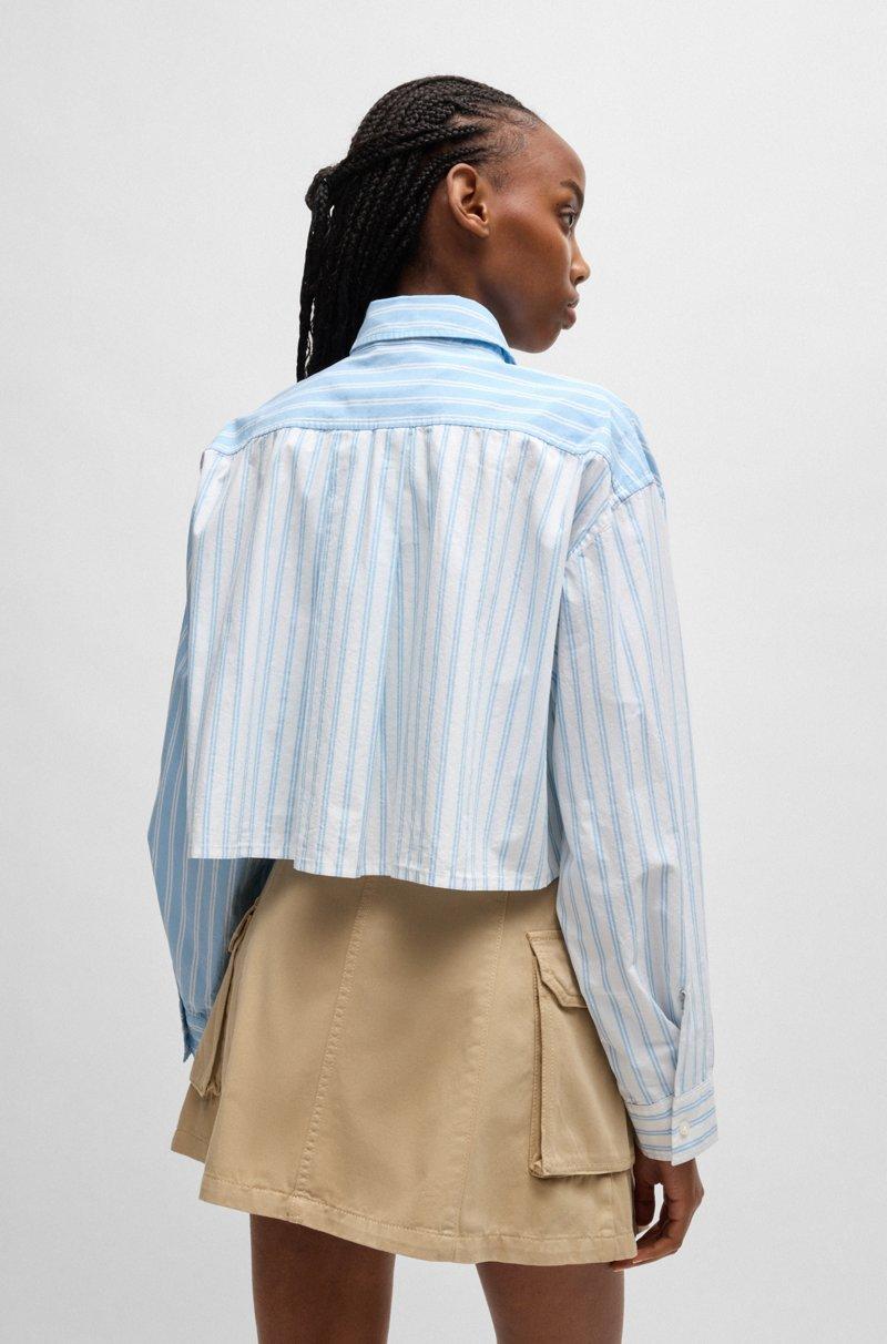 Hugo Boss Blusa Corta Regular Fit Con Rayas De Parche