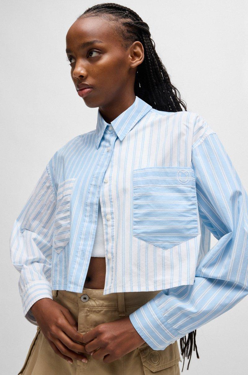 Hugo Boss Blusa Corta Regular Fit Con Rayas De Parche