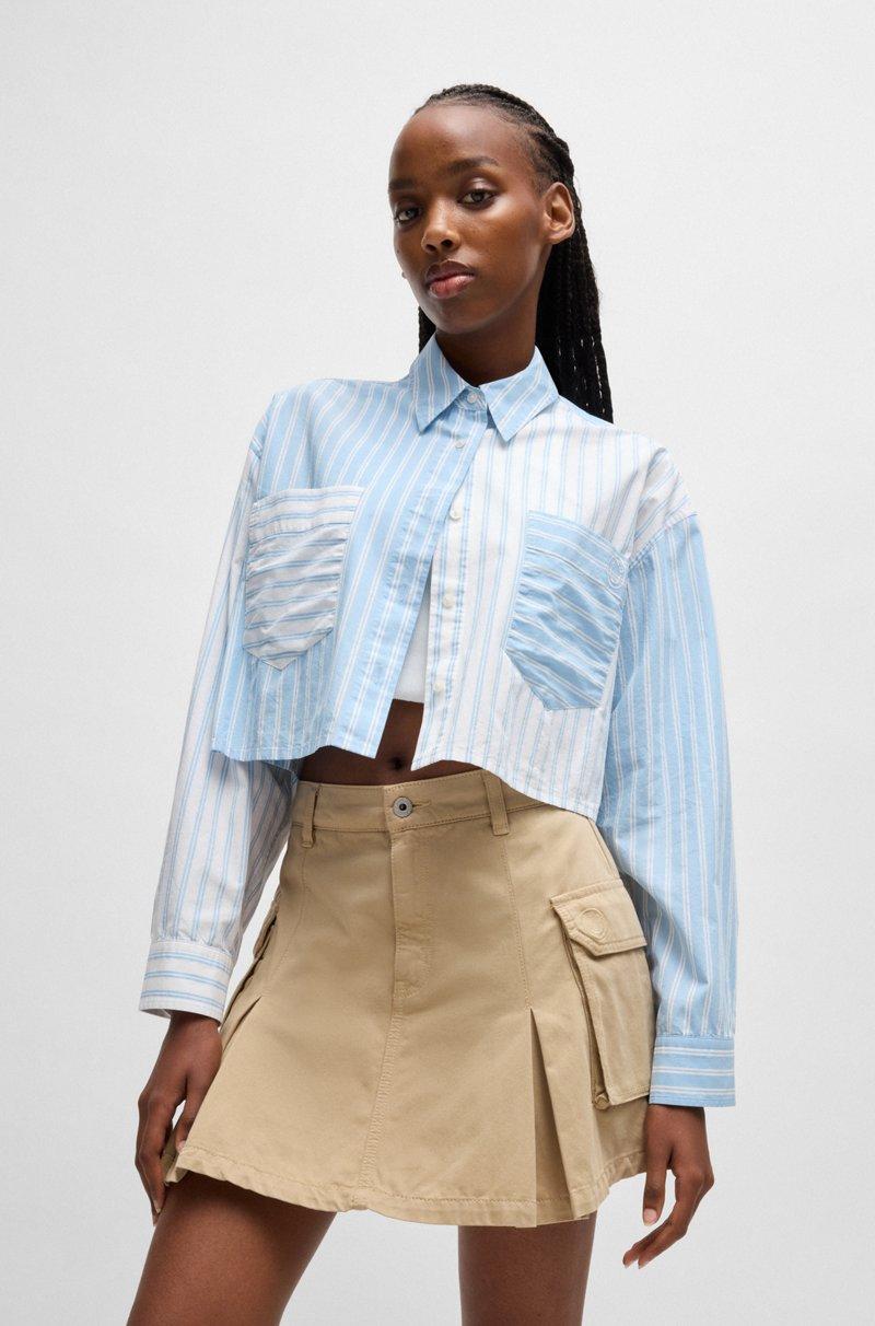 Hugo Boss Blusa Corta Regular Fit Con Rayas De Parche