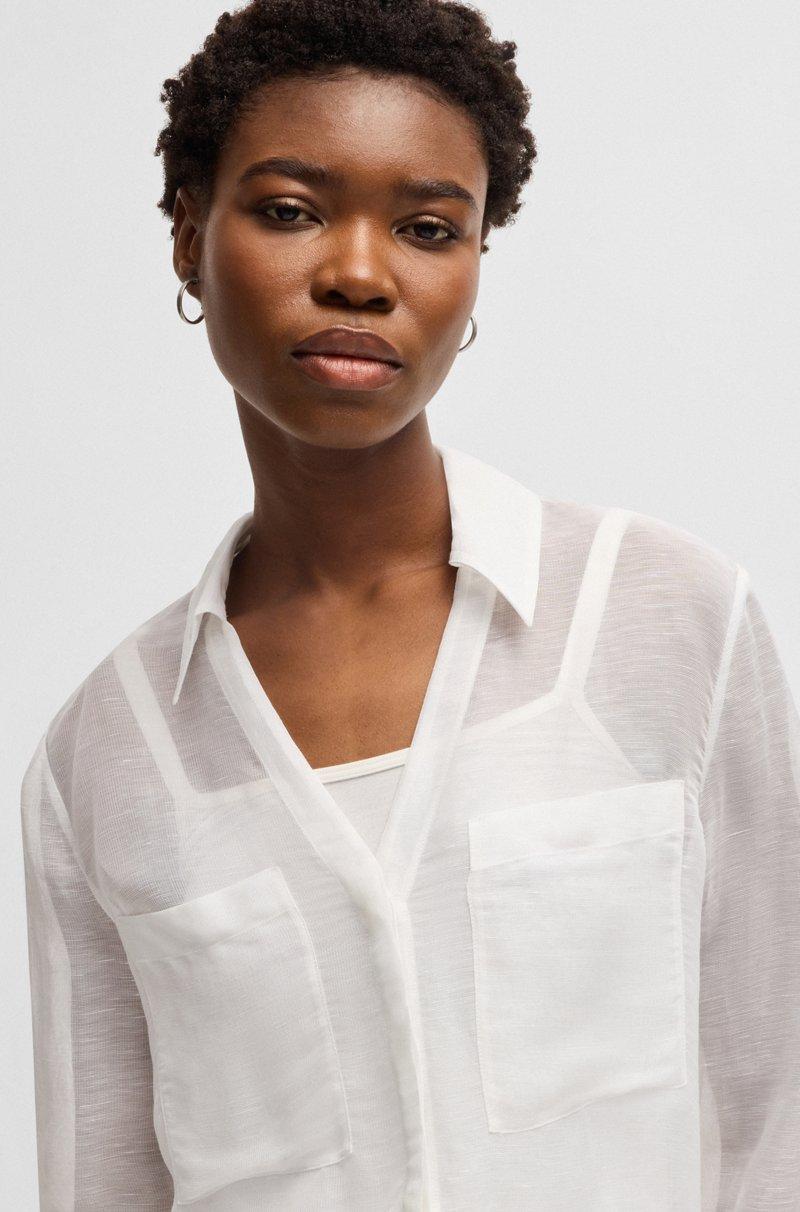 Hugo Boss Blusa De Ramio Con Escote En Pico Y Detalle En El Cuello