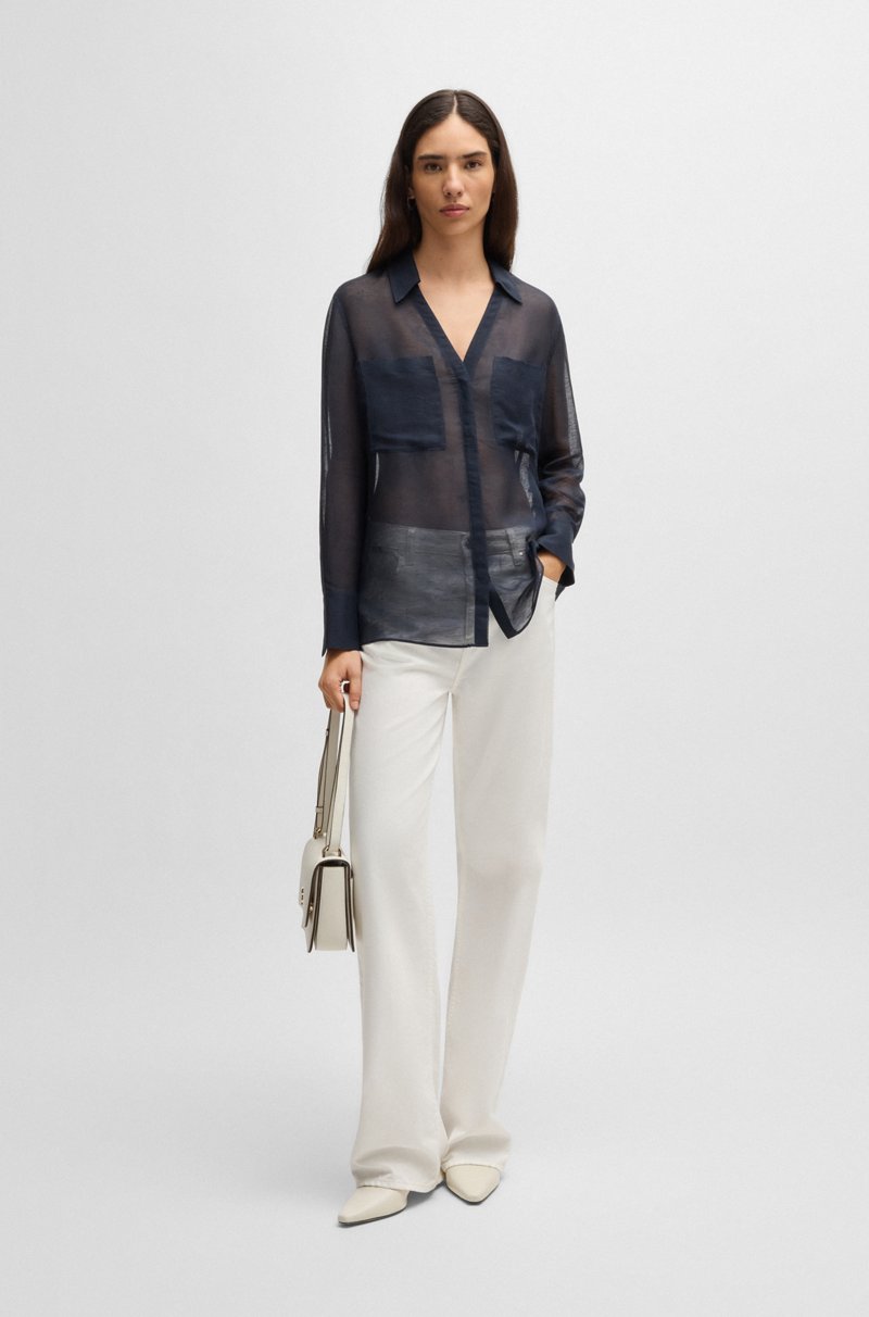 Hugo Boss Blusa De Ramio Con Escote En Pico Y Detalle En El Cuello