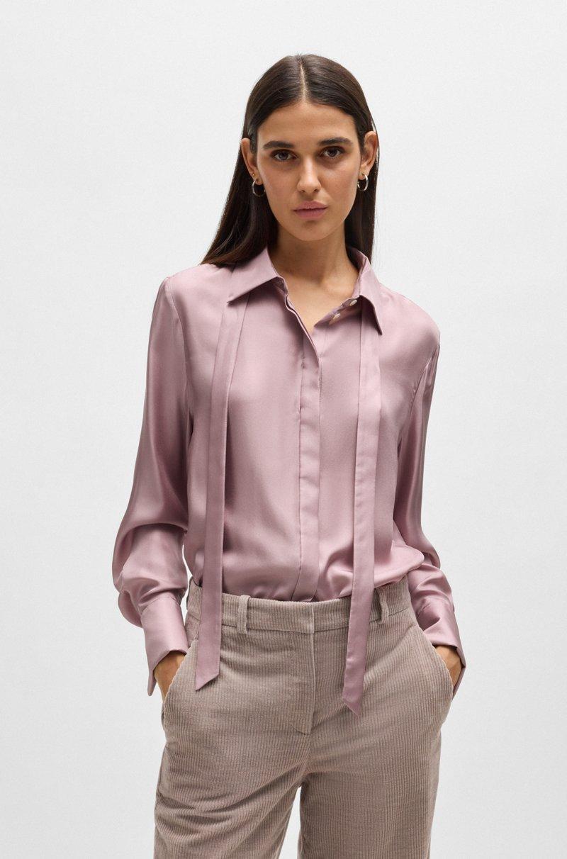 Hugo Boss Blusa de seda italiana con cuello con lazo