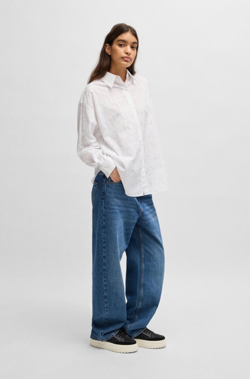 Hugo Boss Blusa Oversize Fit Con Logo Estampado En Devoré