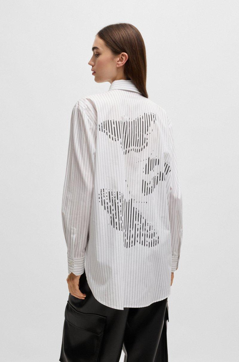Hugo Boss Blusa Oversize Fit De Algodón A Rayas Con Estampado De Mariposa