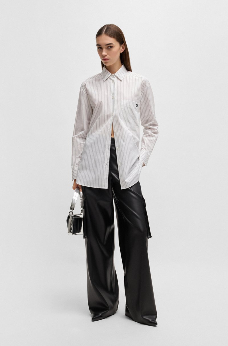 Hugo Boss Blusa Oversize Fit De Algodón A Rayas Con Estampado De Mariposa