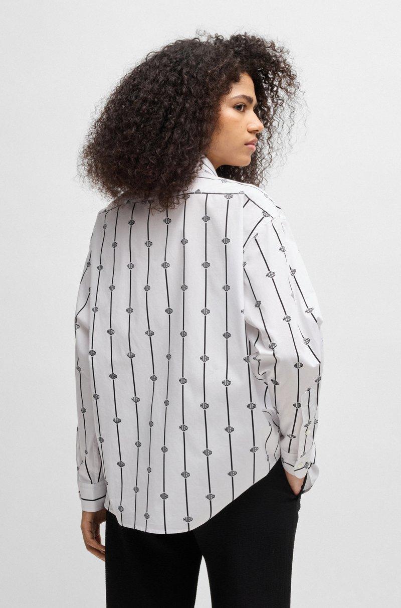 Hugo Boss Blusa Oversize Fit En Popelín De Algodón Con Logo A Rayas