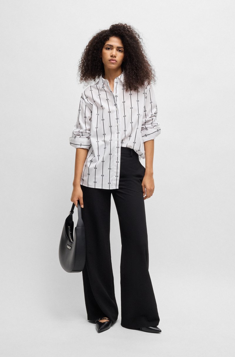 Hugo Boss Blusa Oversize Fit En Popelín De Algodón Con Logo A Rayas