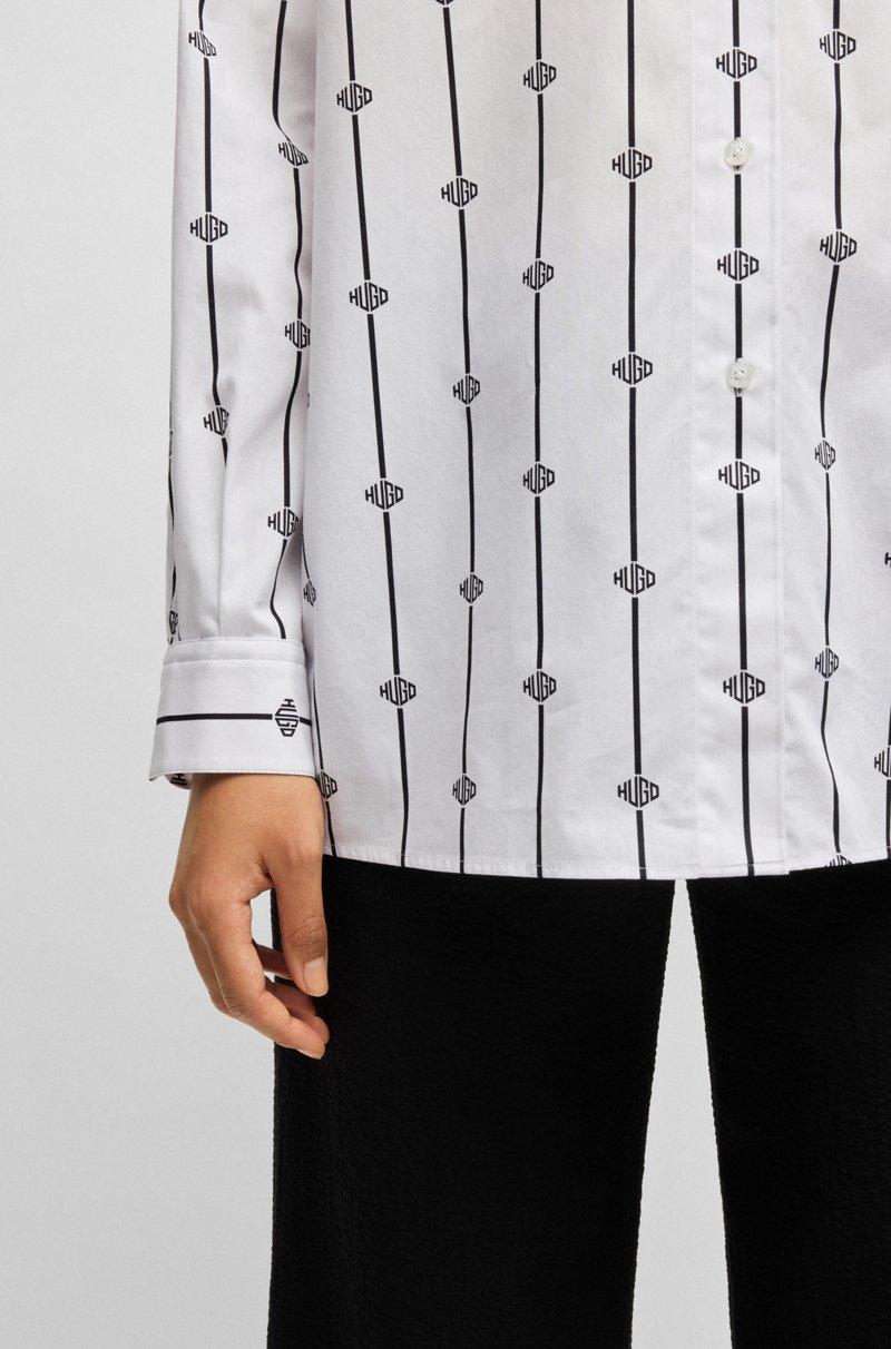 Hugo Boss Blusa Oversize Fit En Popelín De Algodón Con Logo A Rayas