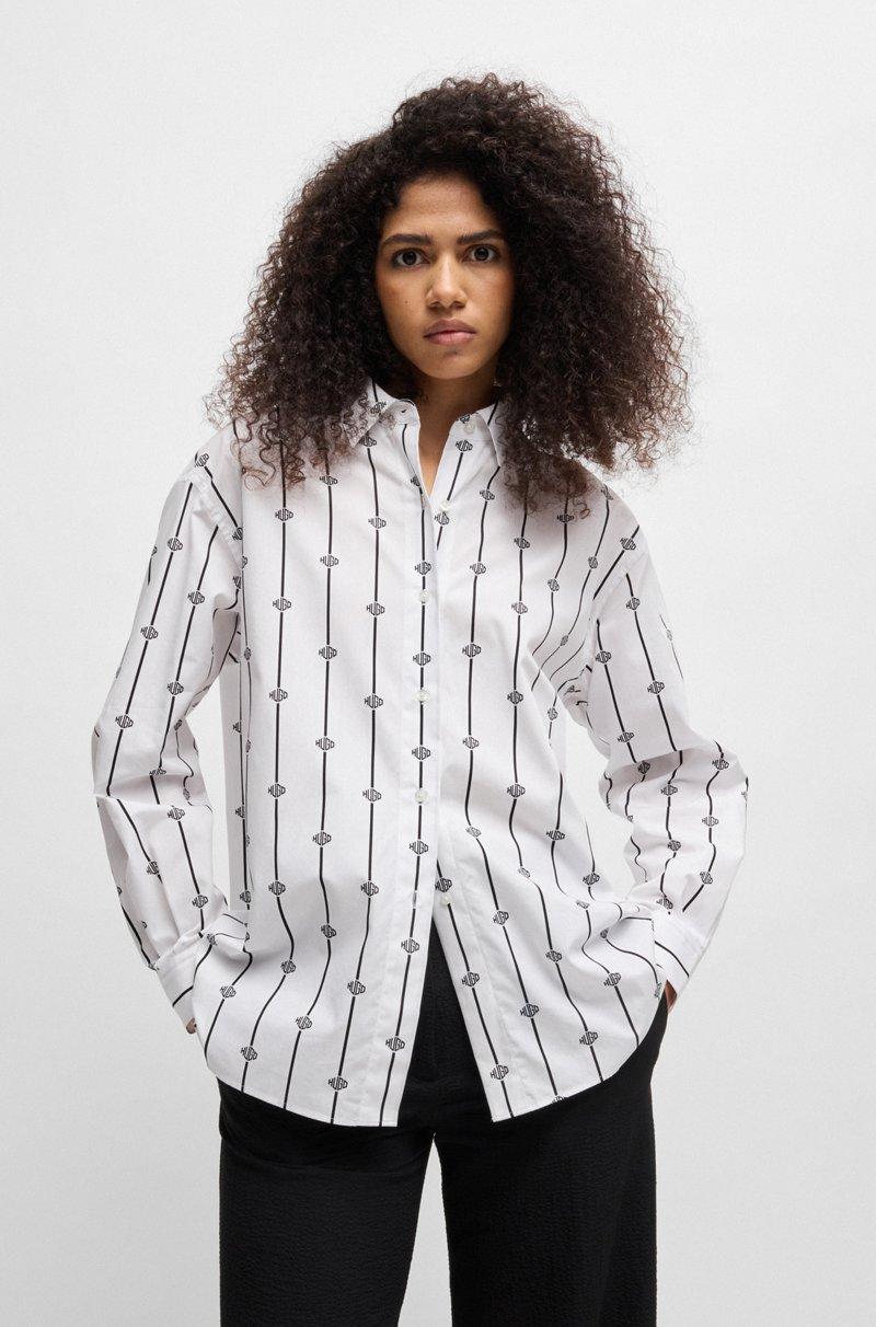 Hugo Boss Blusa oversize fit en popelín de algodón con logo a rayas