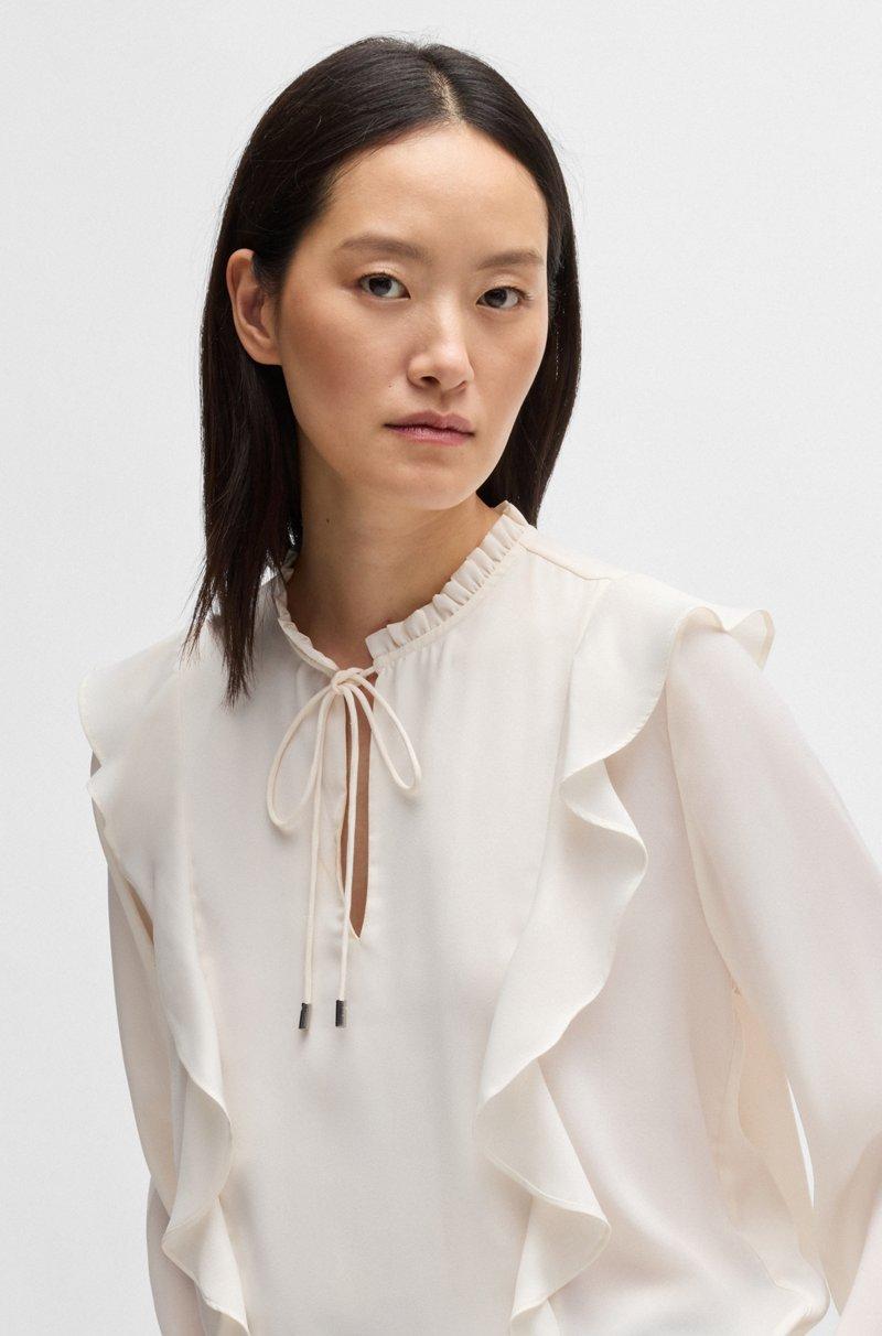 Hugo Boss Blusa Regular Fit Con Cordón En El Cuello Y Detalle De Volante