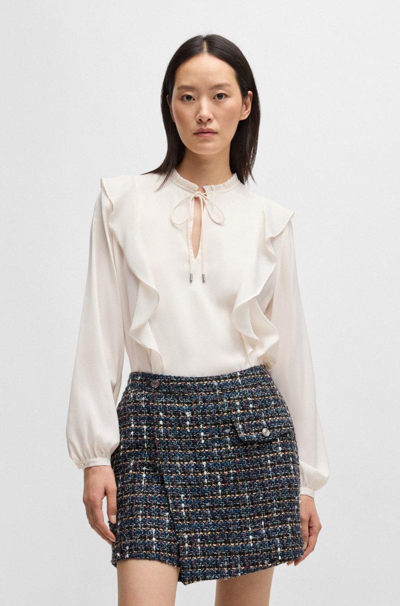 Hugo Boss Blusa regular fit con cordón en el cuello y detalle de volante