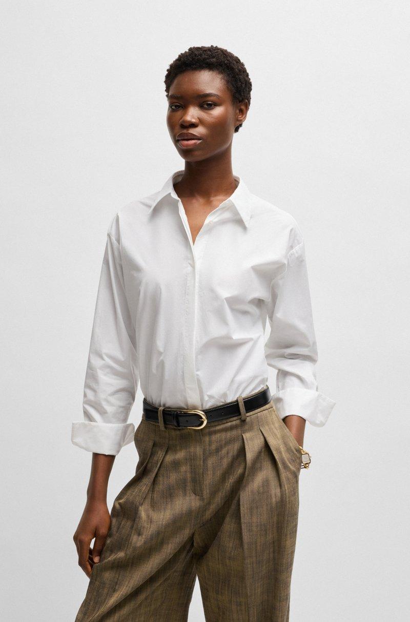 Hugo Boss Blusa regular fit de algodón y seda con monograma Double B