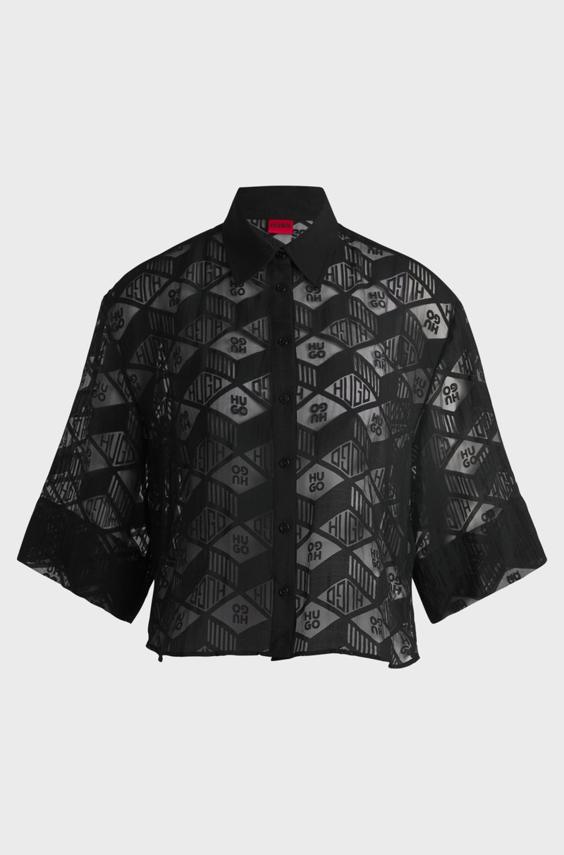 Hugo Boss Blusa regular fit de gasa con estampado integral de logo