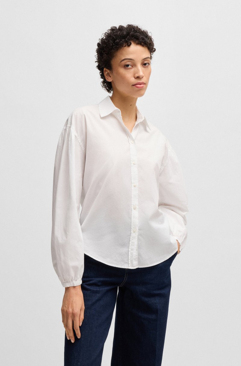 Hugo Boss Blusa regular fit de popelín de algodón con cuello en pico