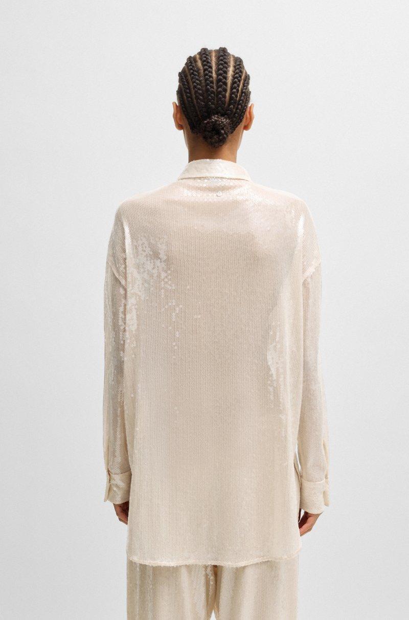 Hugo Boss Blusa Relaxed Fit Con Lentejuelas Y Cuello En Pico