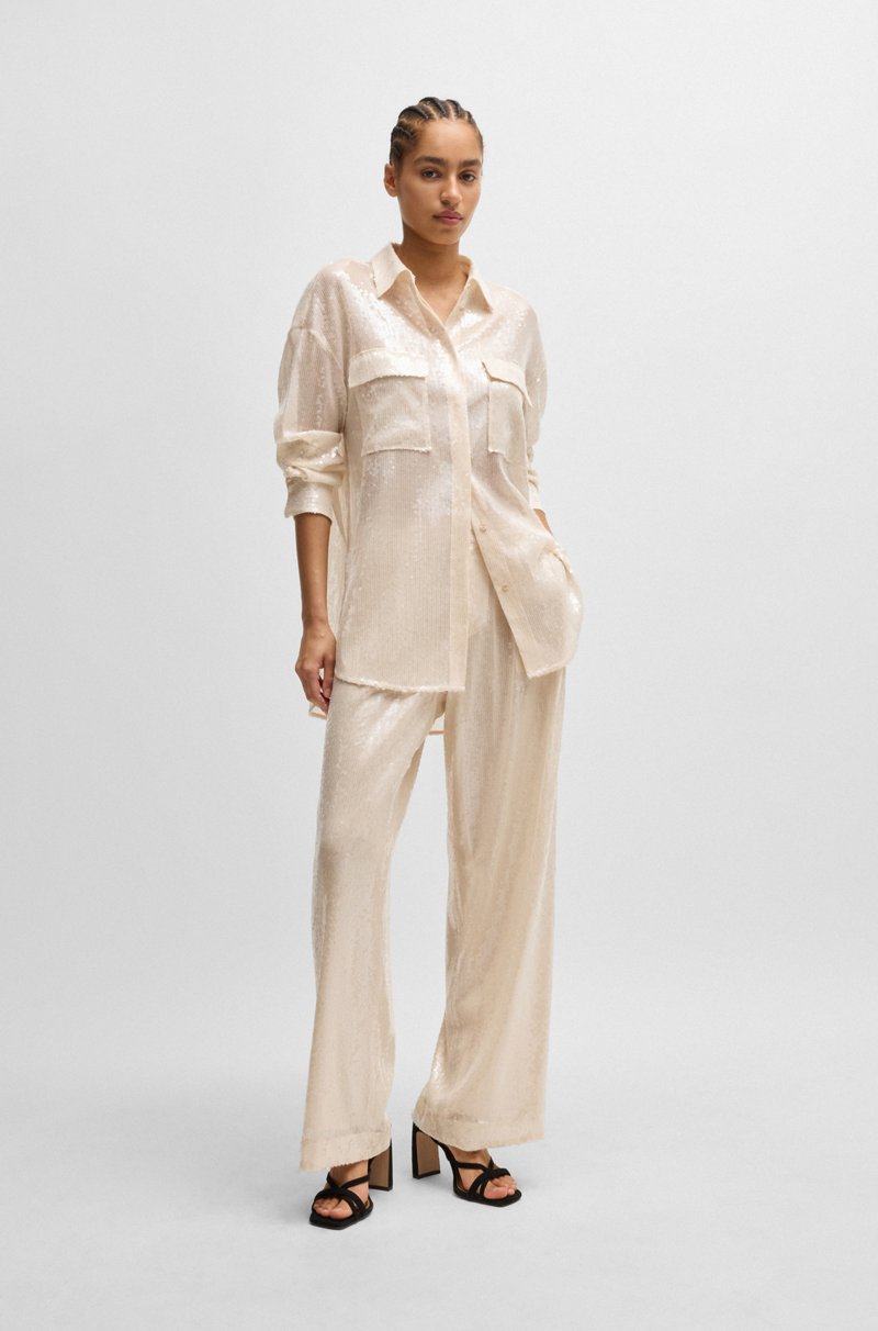 Hugo Boss Blusa Relaxed Fit Con Lentejuelas Y Cuello En Pico