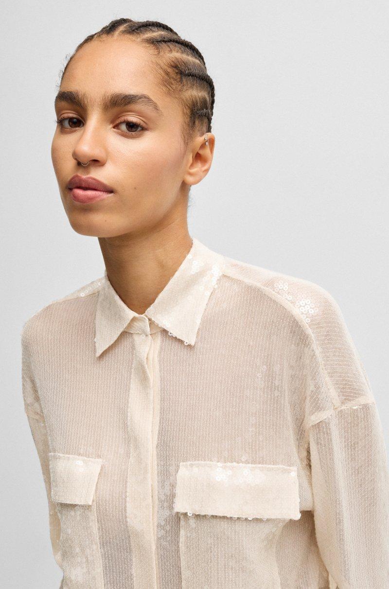 Hugo Boss Blusa Relaxed Fit Con Lentejuelas Y Cuello En Pico