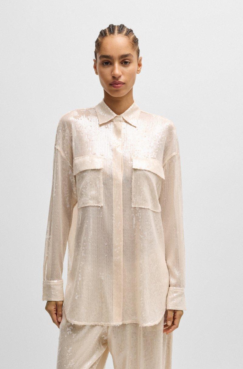 Hugo Boss Blusa relaxed fit con lentejuelas y cuello en pico