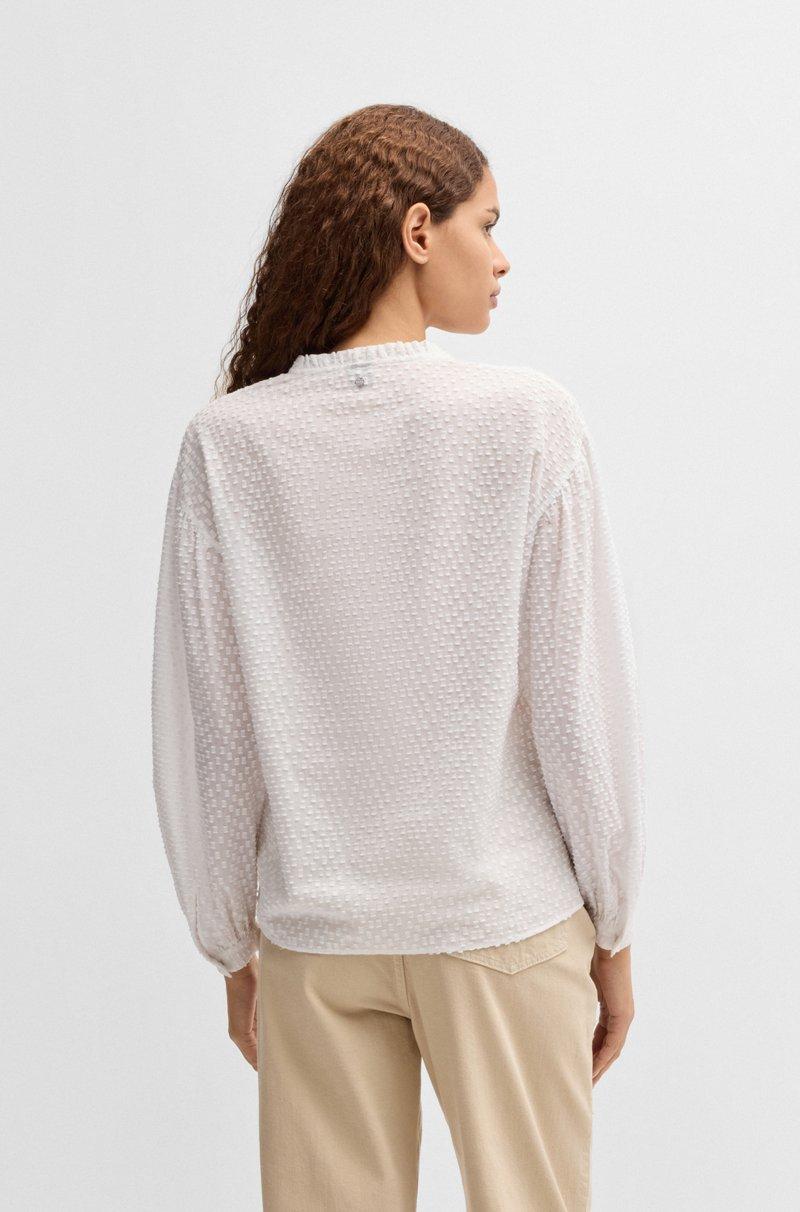 Hugo Boss Blusa Relaxed Fit De Algodón Con Dibujo Y Cuello De Volante