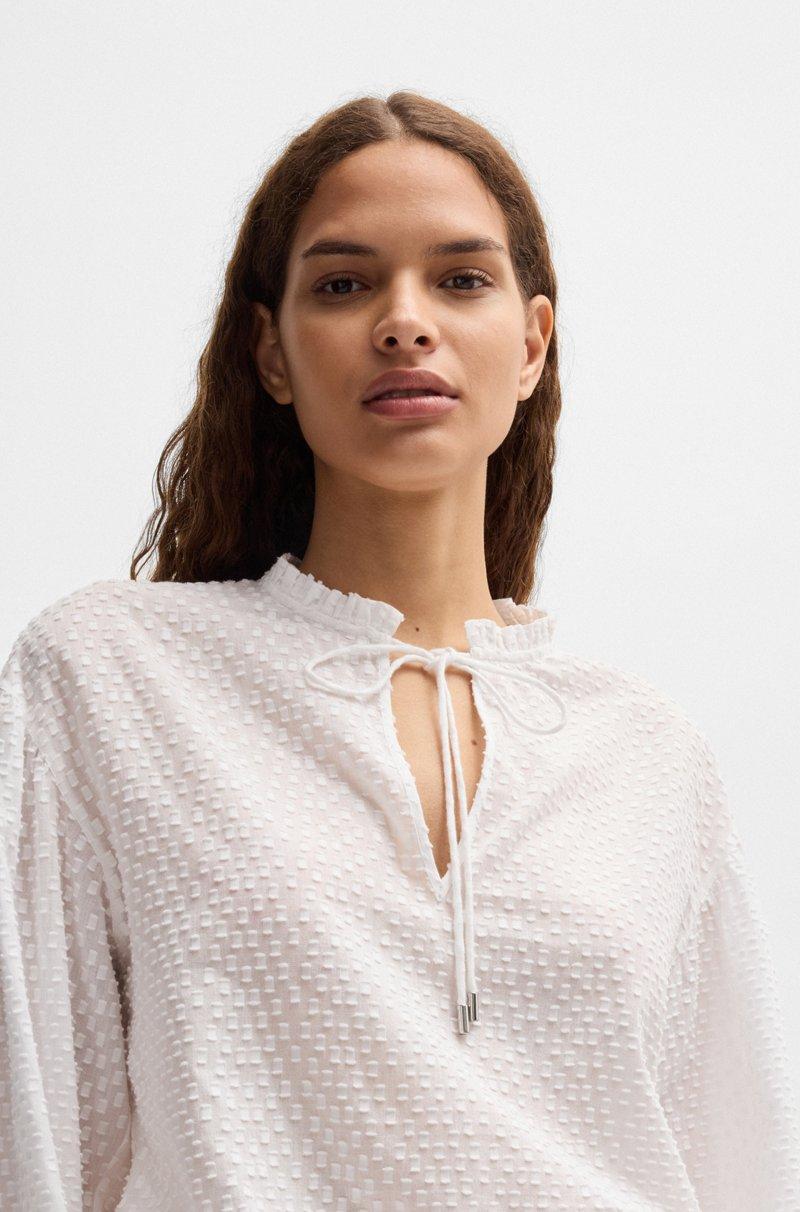 Hugo Boss Blusa Relaxed Fit De Algodón Con Dibujo Y Cuello De Volante