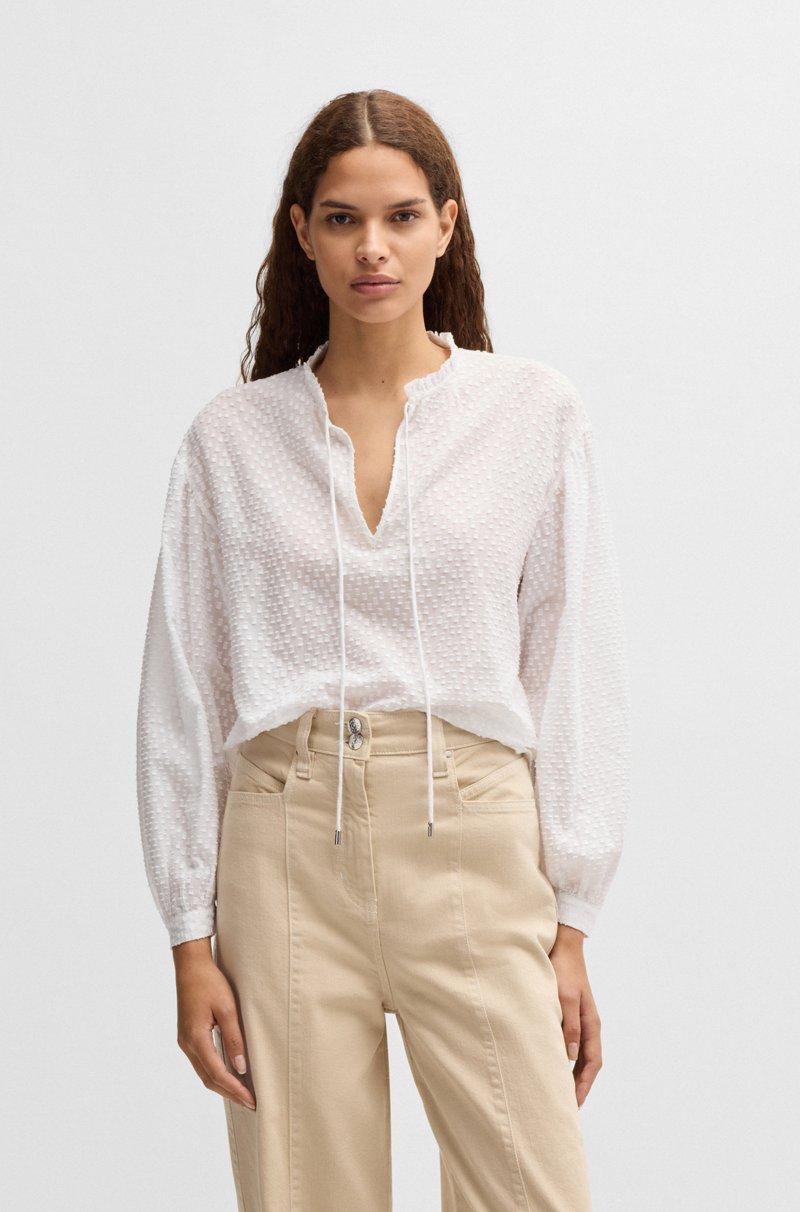 Hugo Boss Blusa relaxed fit de algodón con dibujo y cuello de volante