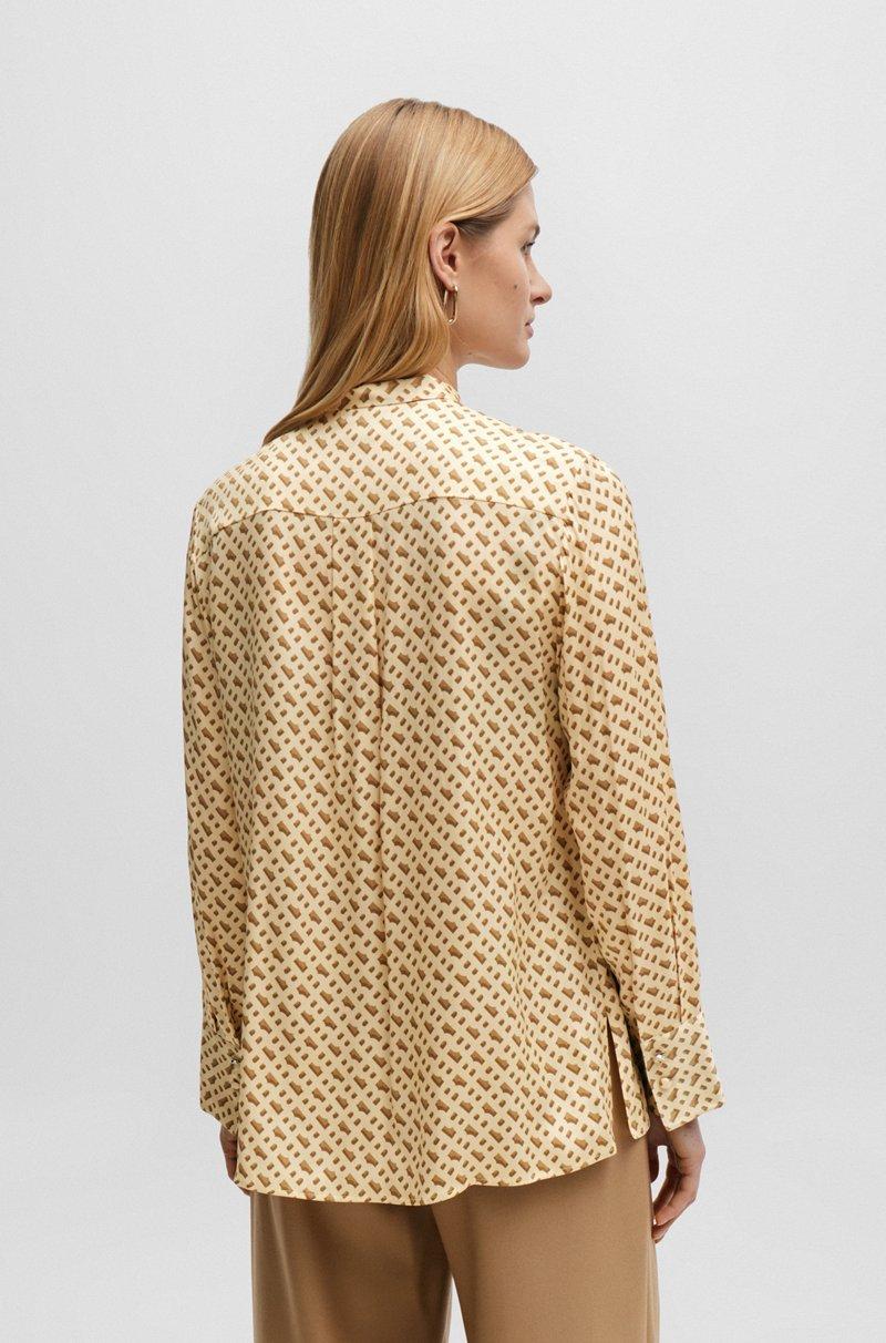 Hugo Boss Blusa Relaxed Fit De Mezcla De Seda Con Estampado De Monogramas