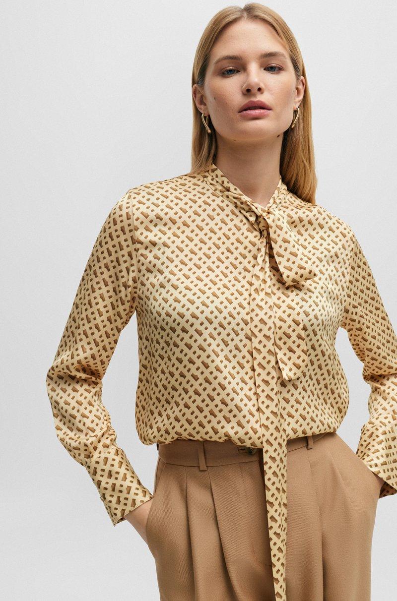 Hugo Boss Blusa Relaxed Fit De Mezcla De Seda Con Estampado De Monogramas
