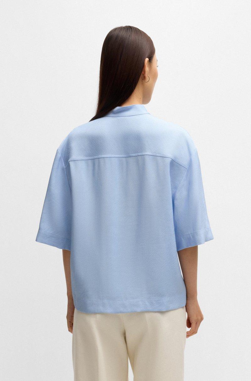 Hugo Boss Blusa Relaxed Fit En Sarga Suave Con Cuello Alto