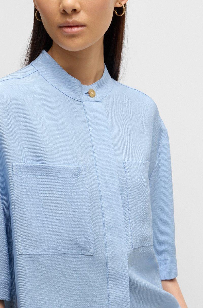 Hugo Boss Blusa Relaxed Fit En Sarga Suave Con Cuello Alto