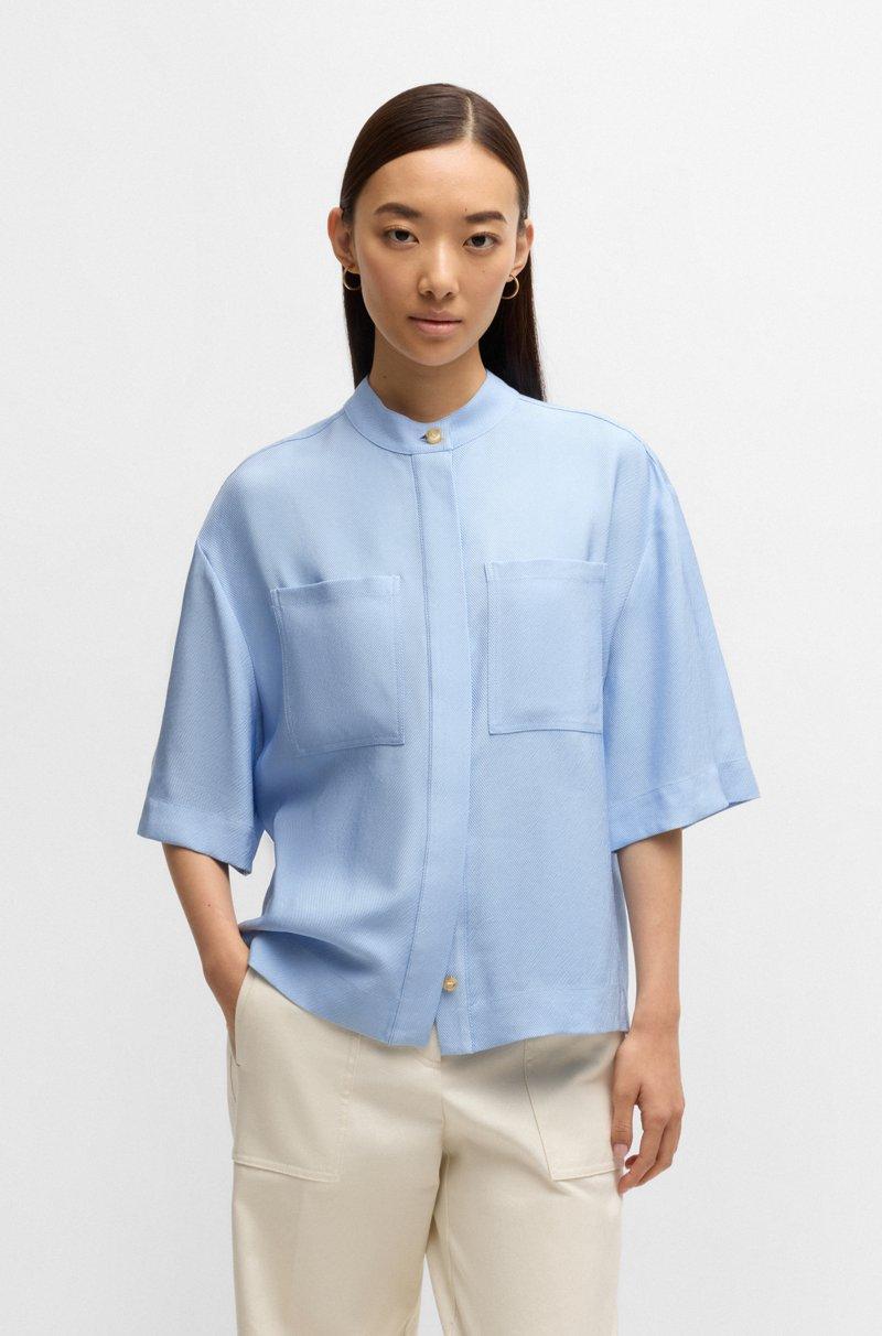 Hugo Boss Blusa relaxed fit en sarga suave con cuello alto