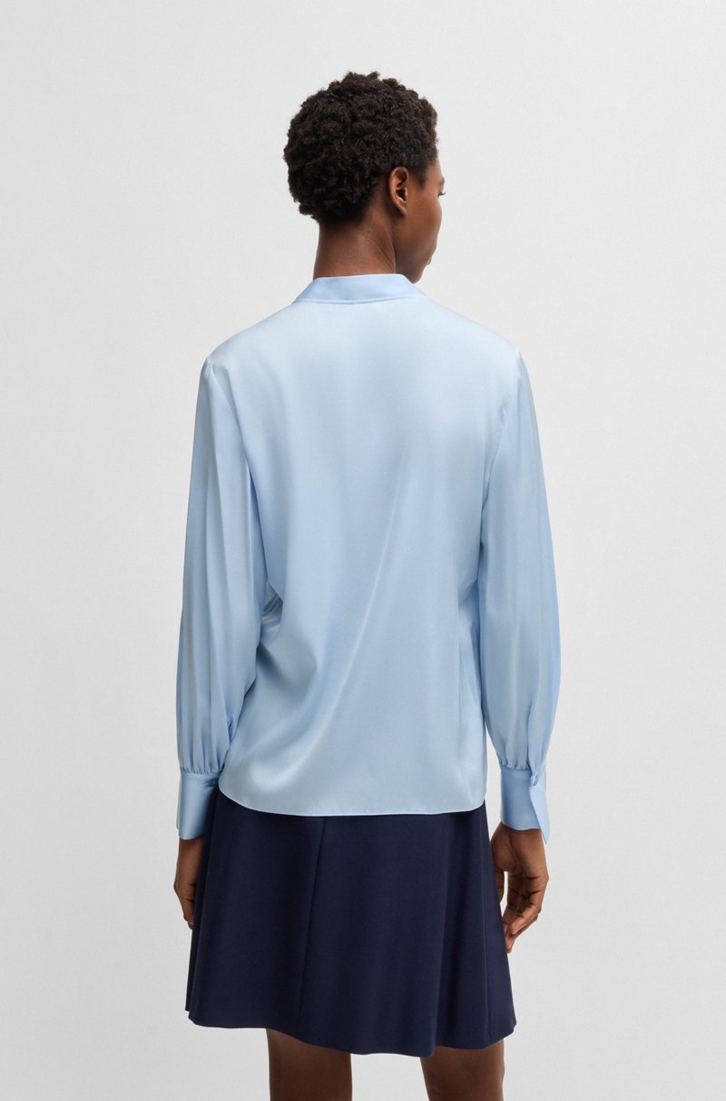 Hugo Boss Blusa Relaxed Fit En Seda Elástica Con Cuello Ojo De Cerradura