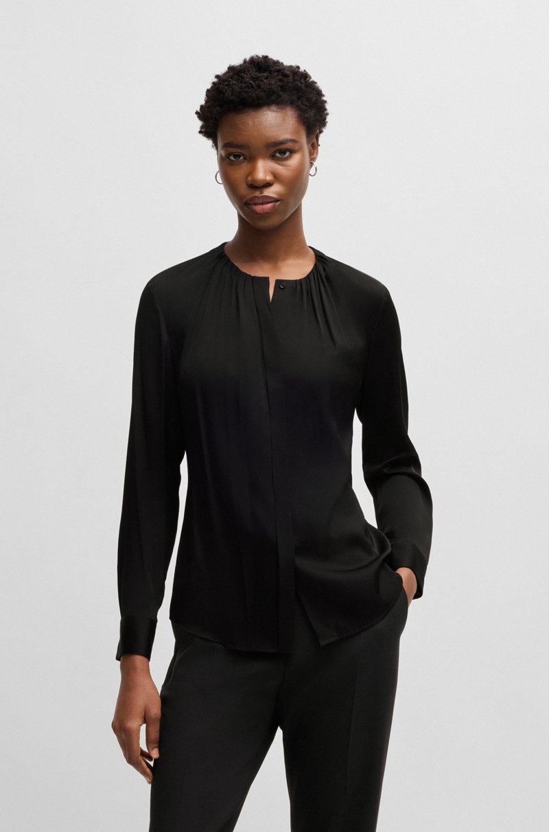 Hugo Boss Blusa Sin Cuello Regular Fit En Seda Con Elástico