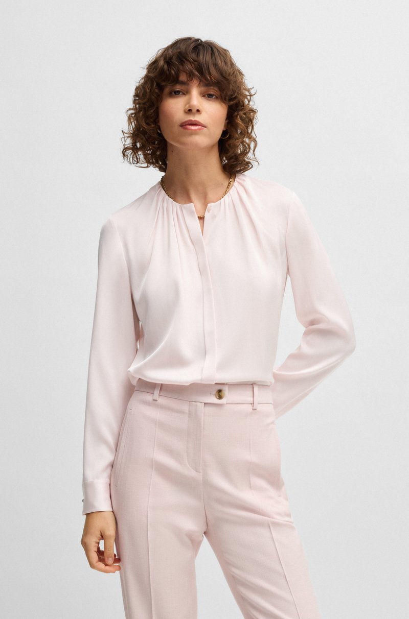 Hugo Boss Blusa sin cuello regular fit en seda con elástico