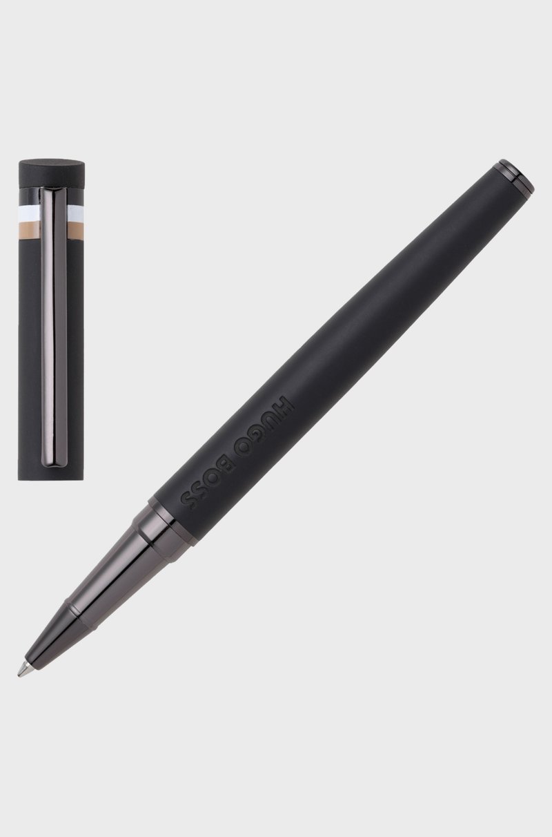 Hugo Boss Bolígrafo de gel negro con detalle de logotipo y rayas de la marca en el capuchón