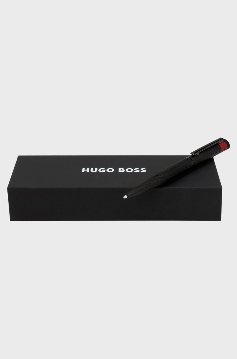 Hugo Boss Bolígrafo Negro Con Motivo Mate Tallado A Diamante