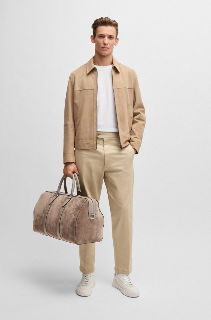 Hugo Boss Bolsa De Viaje De Ante Con Apliques De Piel Lisa