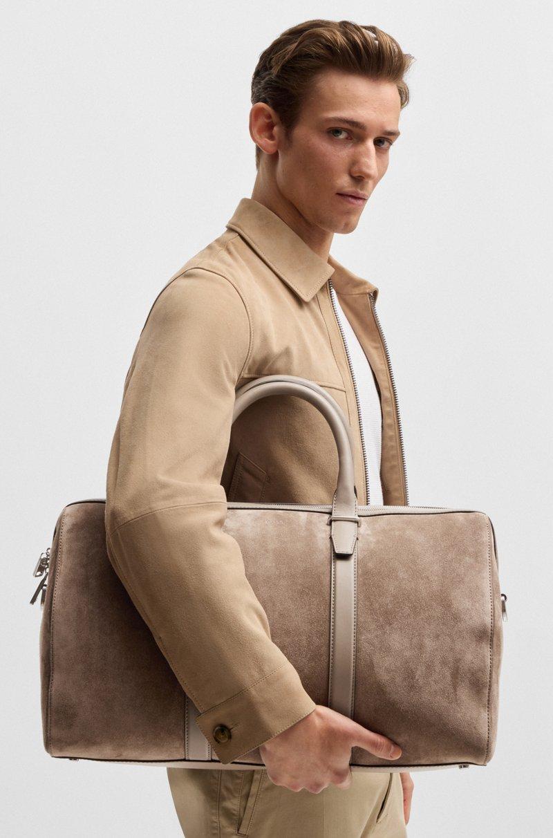 Hugo Boss Bolsa De Viaje De Ante Con Apliques De Piel Lisa