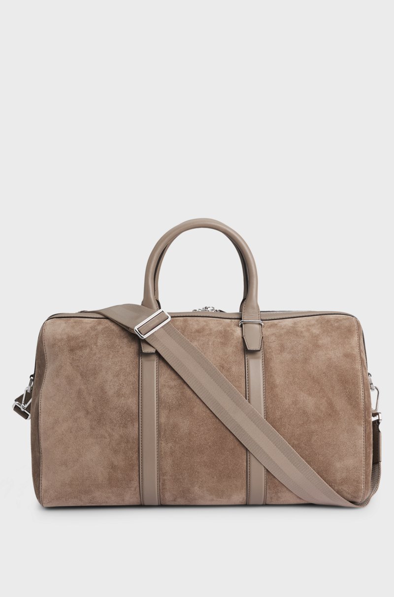 Hugo Boss Bolsa De Viaje De Ante Con Apliques De Piel Lisa