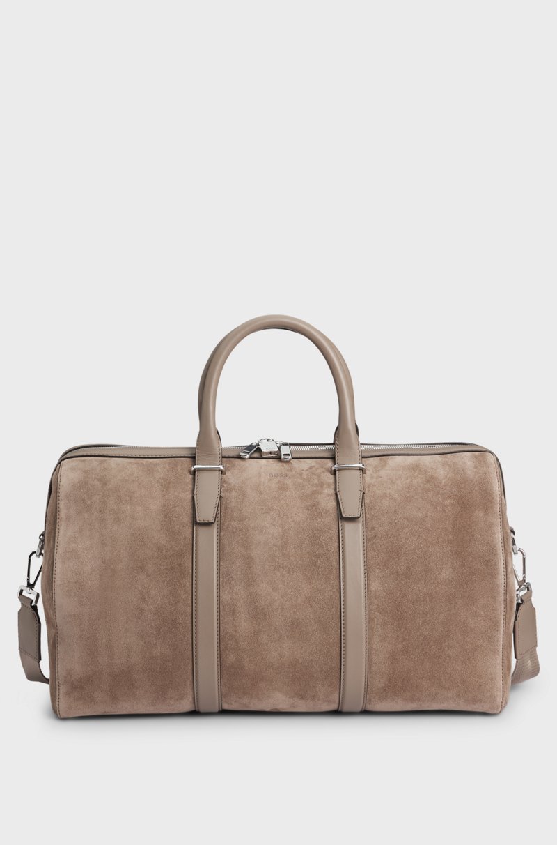 Hugo Boss Bolsa de viaje de ante con apliques de piel lisa