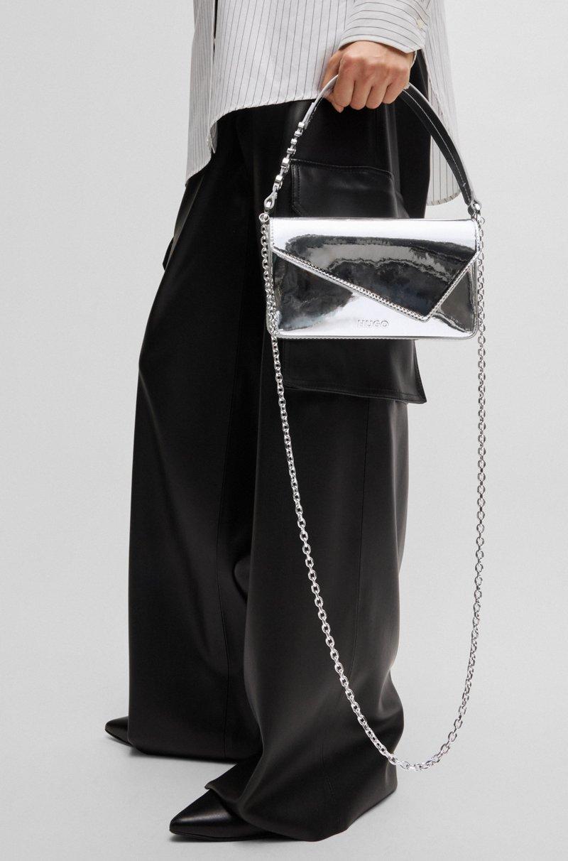 Hugo Boss Bolso De Mano Plateado Brillante Con Asa Adornada Con Logo