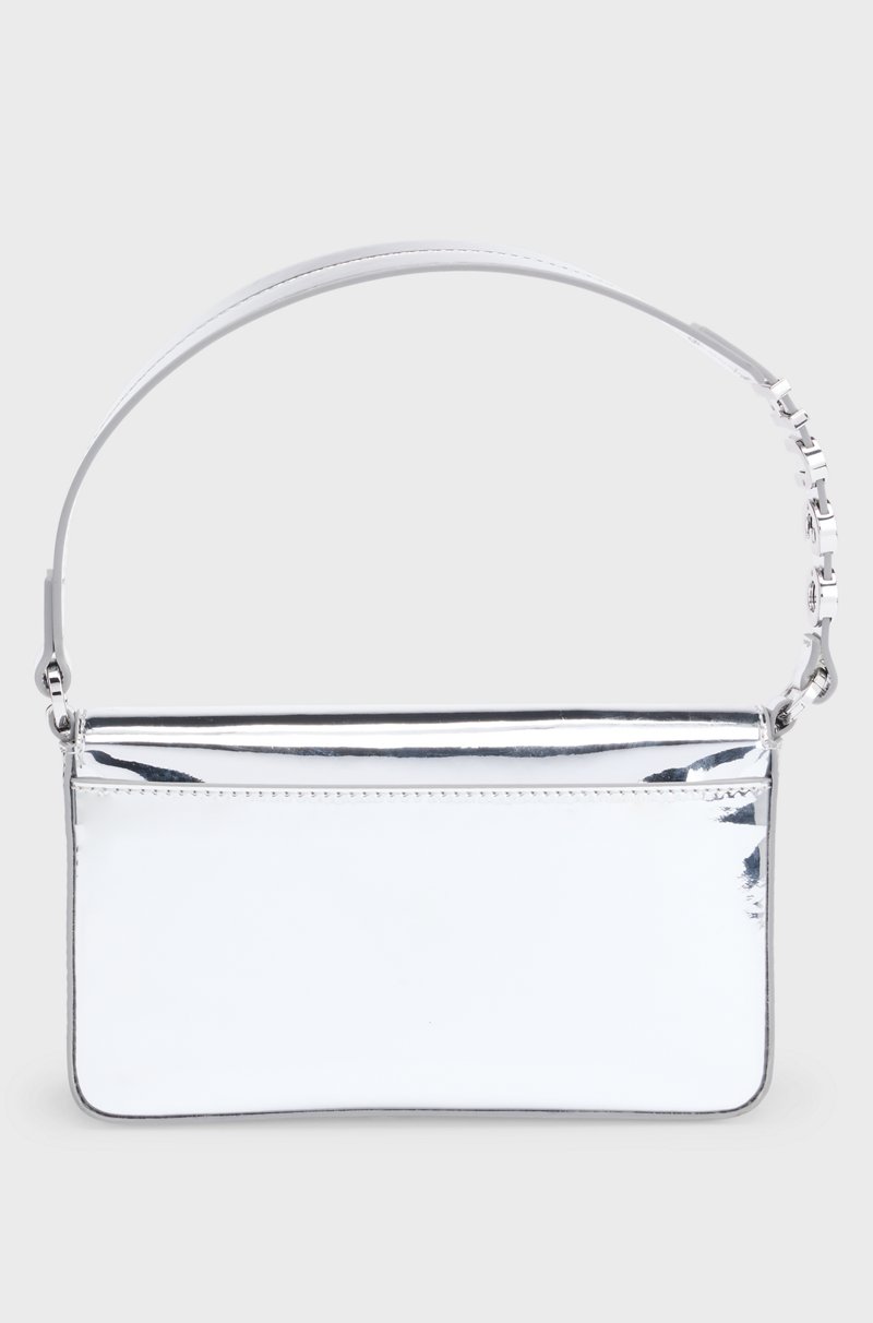 Hugo Boss Bolso De Mano Plateado Brillante Con Asa Adornada Con Logo