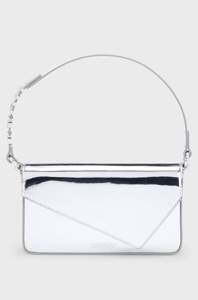 Hugo Boss Bolso de mano plateado brillante con asa adornada con logo