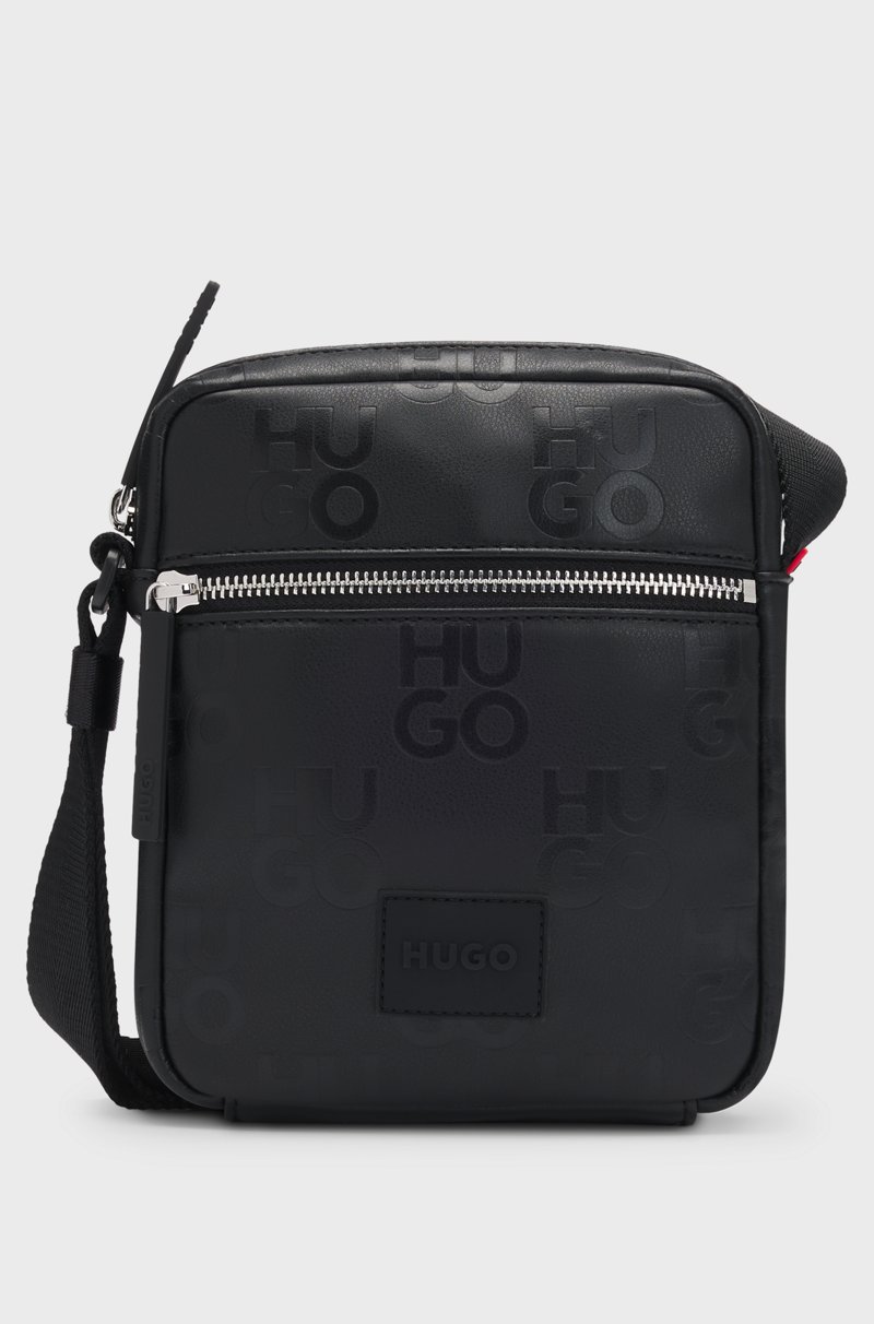 Hugo Boss Bolso mensajero de piel sintética con motivo de logos apilados