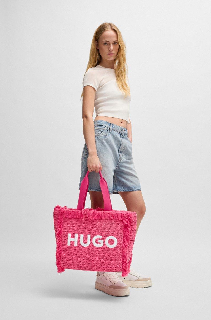 Hugo Boss Bolso Tote Con Efecto De Rafia Y Logo Bordado Con Ribetes De Flecos