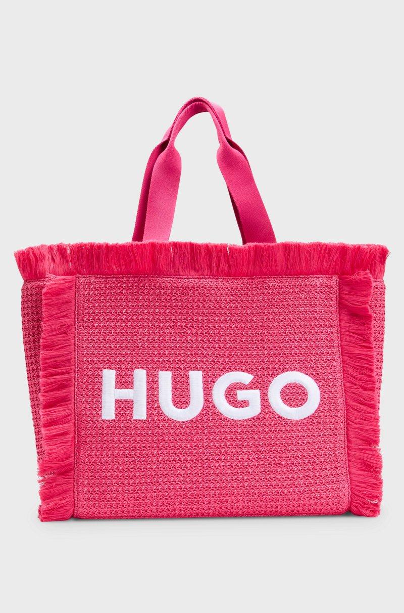 Hugo Boss Bolso tote con efecto de rafia y logo bordado con ribetes de flecos
