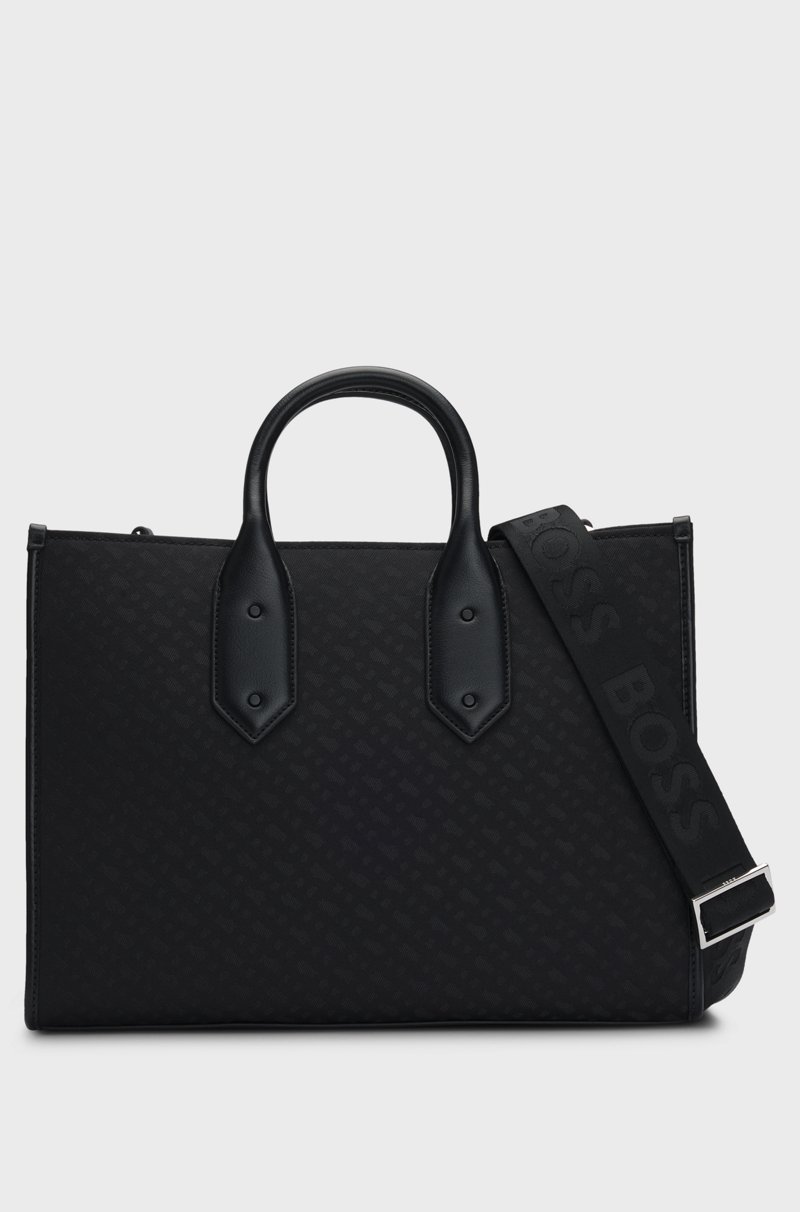 Hugo Boss Bolso Tote De Sarga Con Monogramas Y Ribetes De Piel Sintética