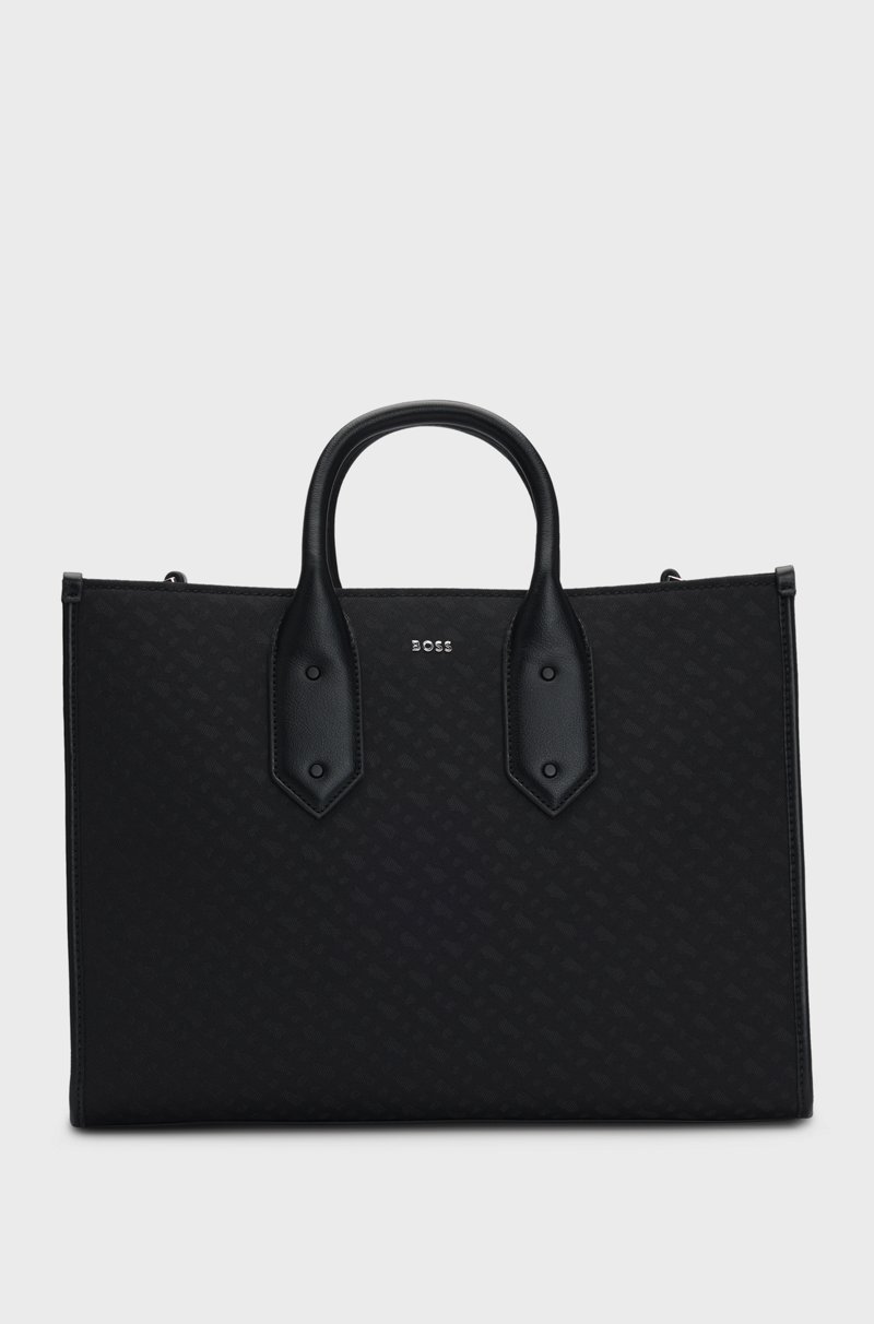 Hugo Boss Bolso tote de sarga con monogramas y ribetes de piel sintética
