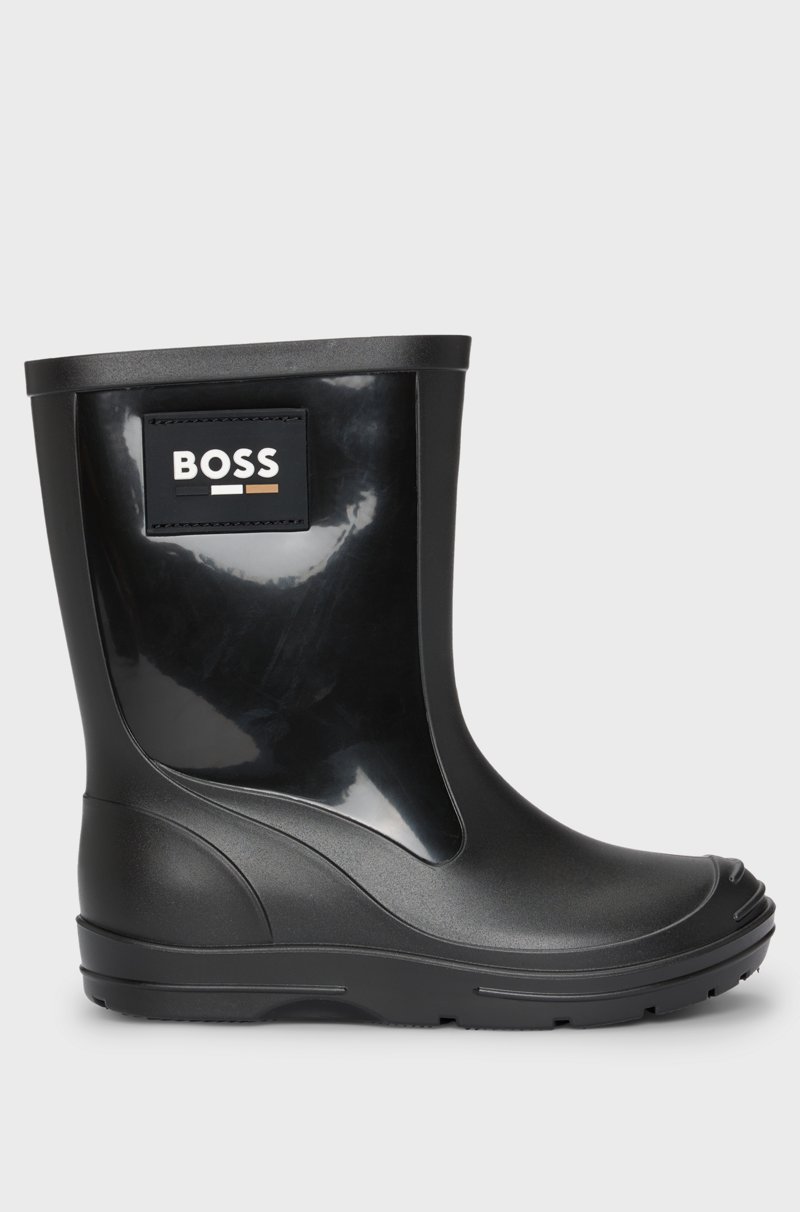 Hugo Boss Botas de lluvia para niños con etiqueta con logo a rayas de la marca