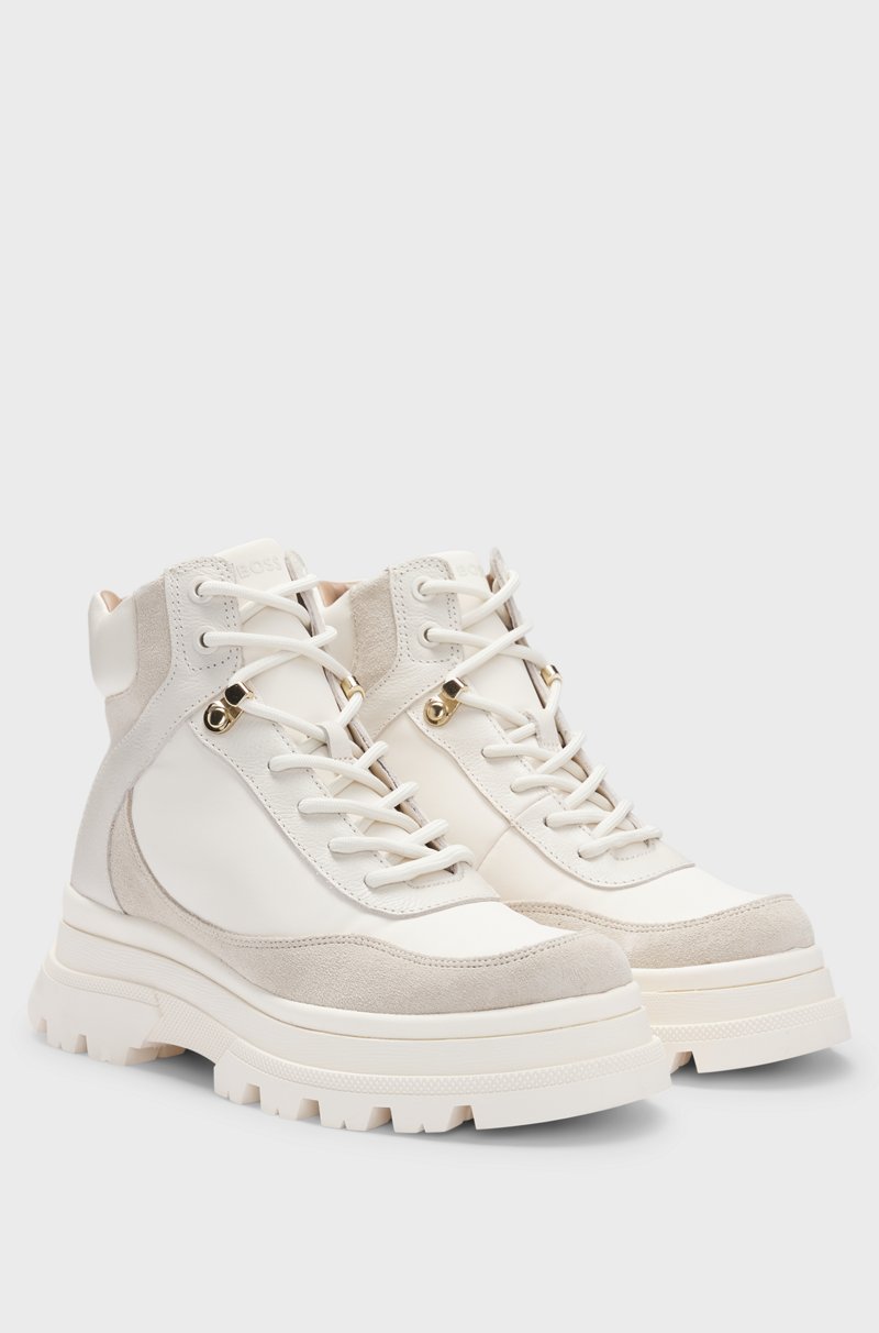 Hugo Boss Botas de piel con cordones y ribetes en contraste