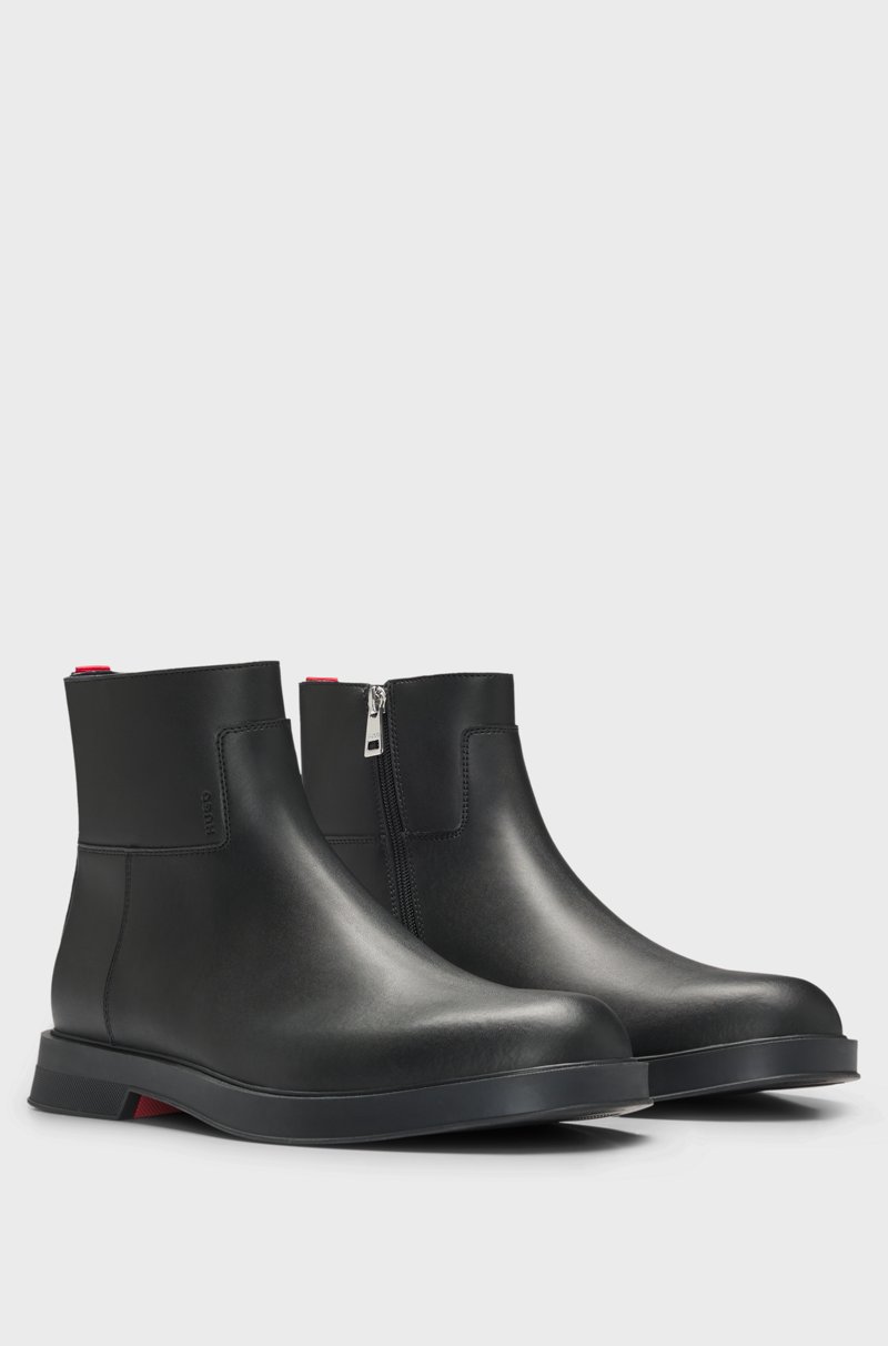 Hugo Boss Botines de piel con cremallera y detalles de costuras